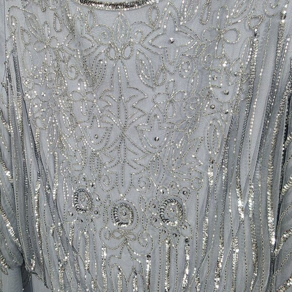 NWT Adrianna Papell Sequin bead illusion blouson dress glacier Size 18W - Picture 4 of 16